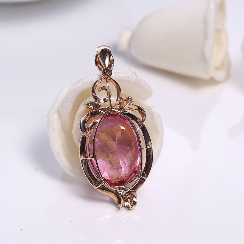 18k镶巴西粉色托帕石吊坠-红掌柜