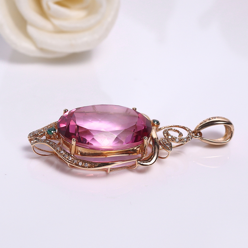 18k镶巴西天然托帕石吊坠-红掌柜