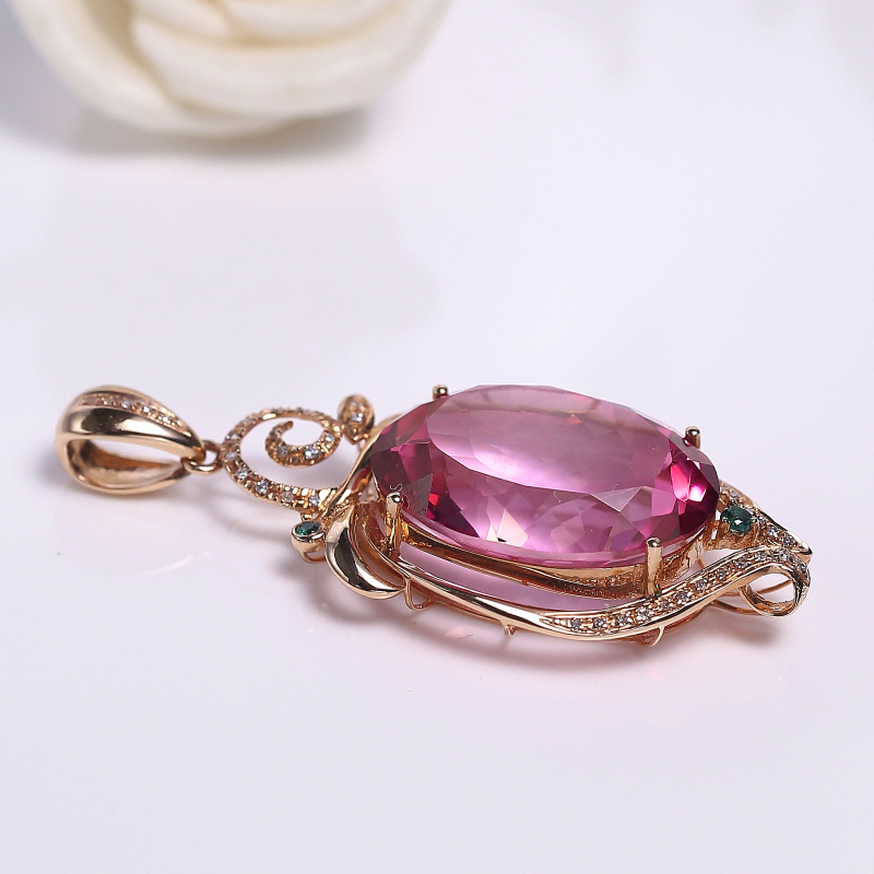 天然粉色托帕石吊坠-红掌柜