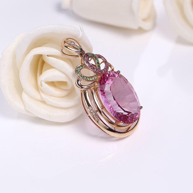 巴西天然粉色托帕石吊坠-红掌柜