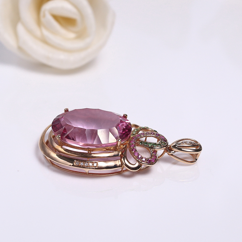 18K镶粉色托帕石吊坠-红掌柜