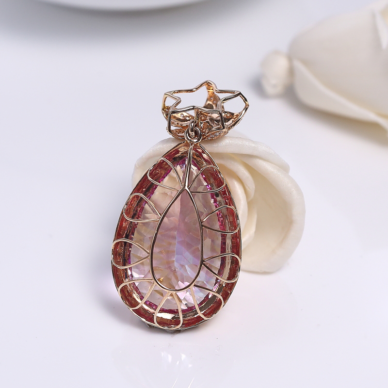 18K镶巴西粉色托帕石吊坠-红掌柜