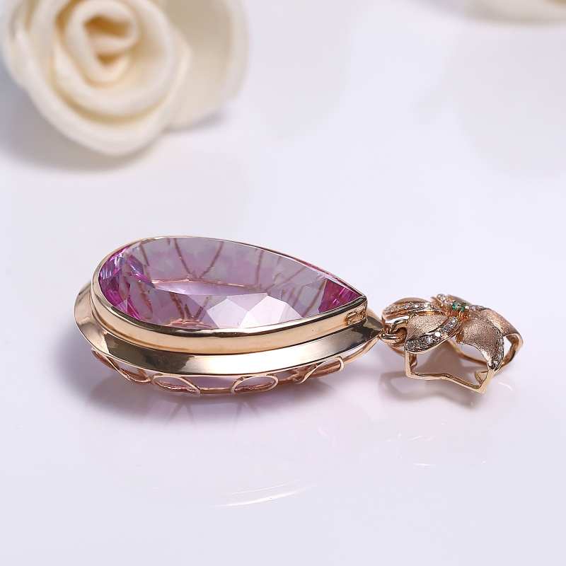 18K镶巴西天然托帕石吊坠-红掌柜