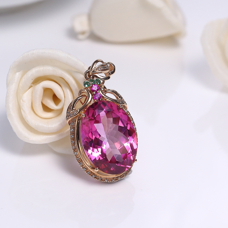 巴西天然粉色托帕石吊坠-红掌柜