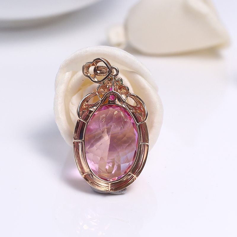 18K镶巴西粉色托帕石吊坠-红掌柜