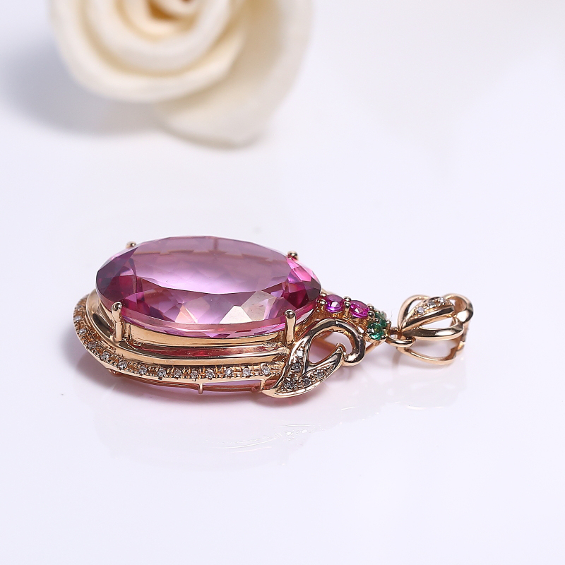 18K镶巴西天然托帕石吊坠-红掌柜