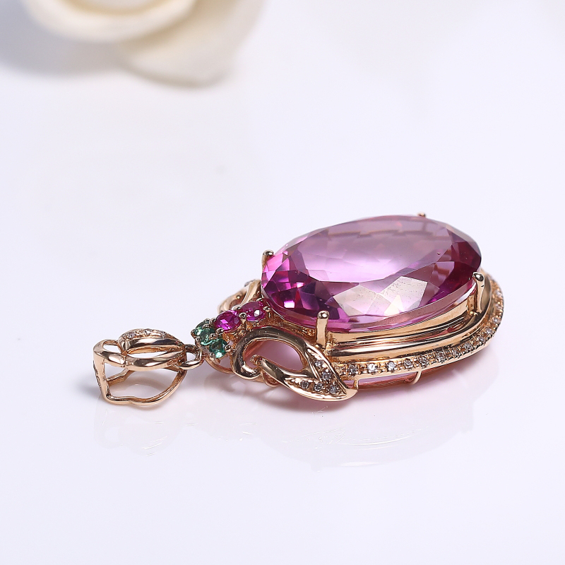 18K镶粉色托帕石吊坠-红掌柜