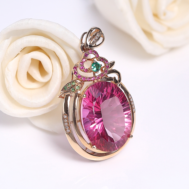 巴西天然粉色托帕石吊坠-红掌柜