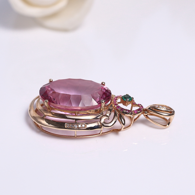 18K镶巴西天然托帕石吊坠-红掌柜