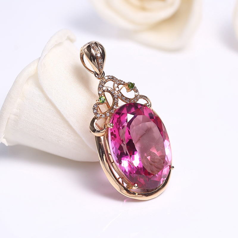 巴西天然粉色托帕石吊坠-红掌柜