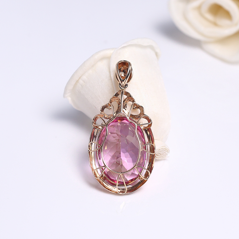 18K镶巴西粉色托帕石吊坠-红掌柜