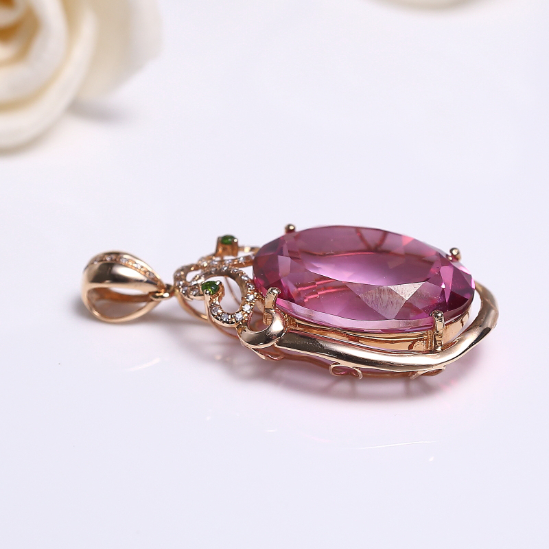 18K镶粉色托帕石吊坠-红掌柜