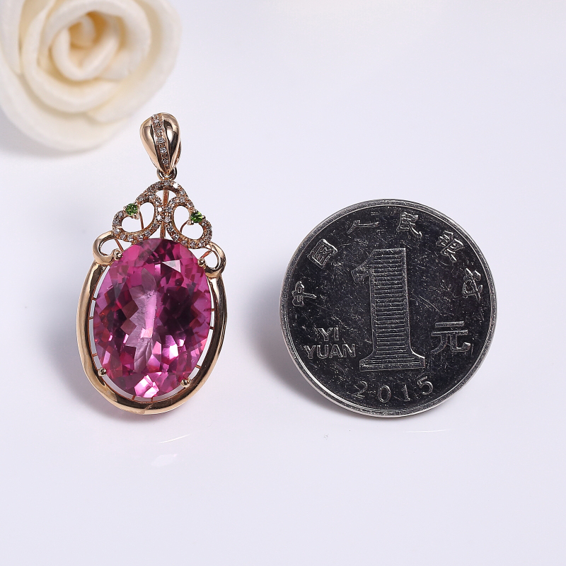 粉色托帕石吊坠-红掌柜
