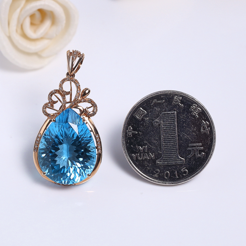 天然蓝色托帕石吊坠 - 红掌柜