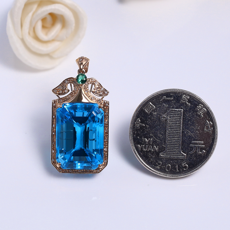 天然蓝色托帕石吊坠 - 红掌柜