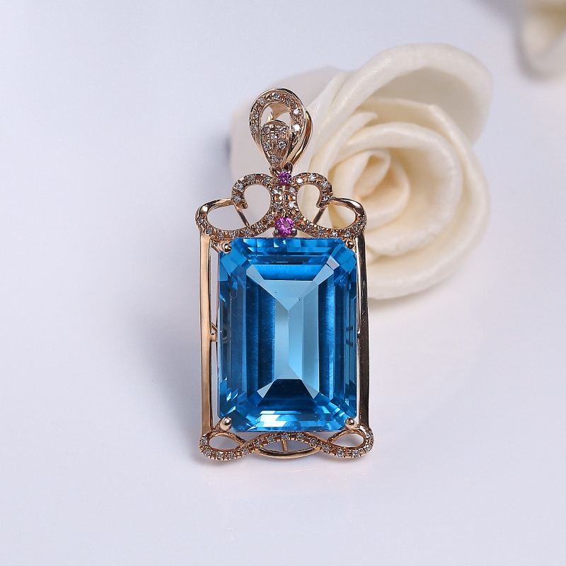 18K镶蓝色托帕石吊坠 - 红掌柜