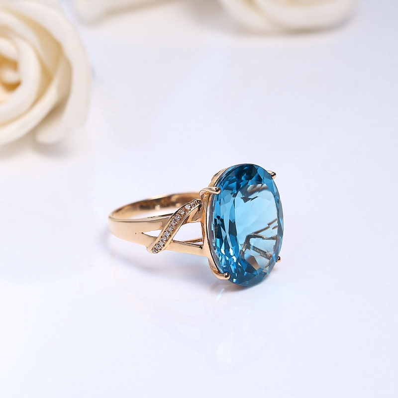 天然18K镶蓝色托帕石戒指 - 红掌柜
