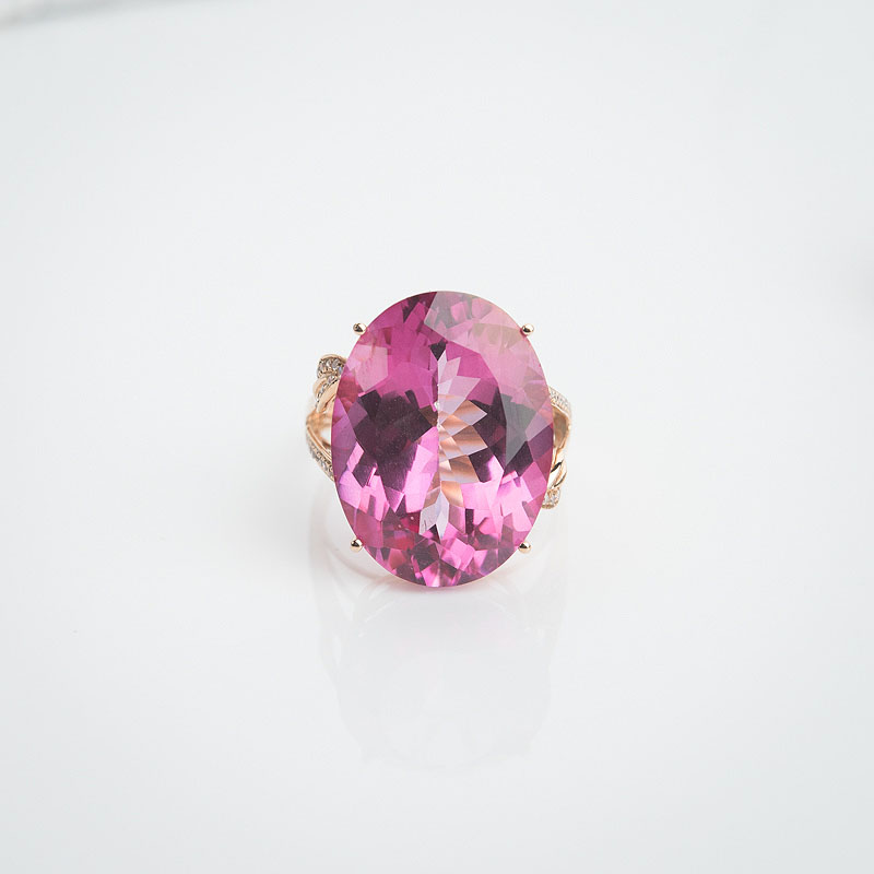 18k镶粉色托帕石戒指-红掌柜