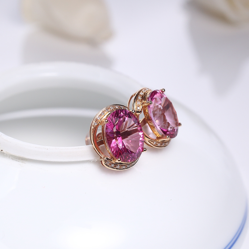 镶钻托帕石耳钉-红掌柜