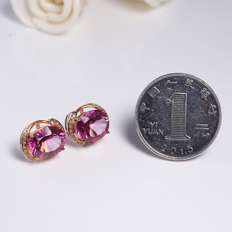 18K金镶钻巴西托帕石耳钉-红掌柜