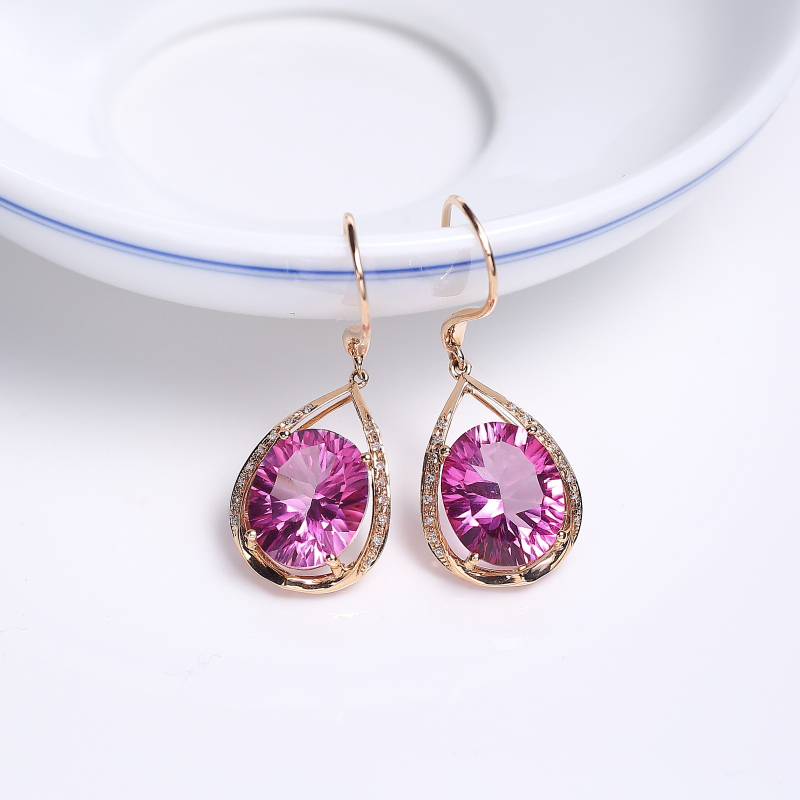 18K金镶钻托帕石耳环-红掌柜