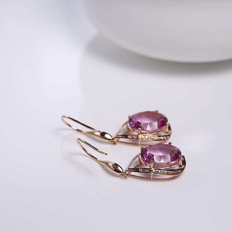 18K金镶天然钻托帕石耳环-红掌柜