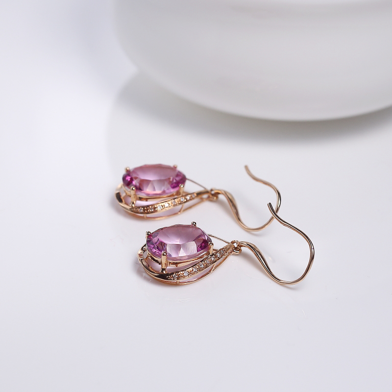 18K金镶钻巴西托帕石耳环-红掌柜