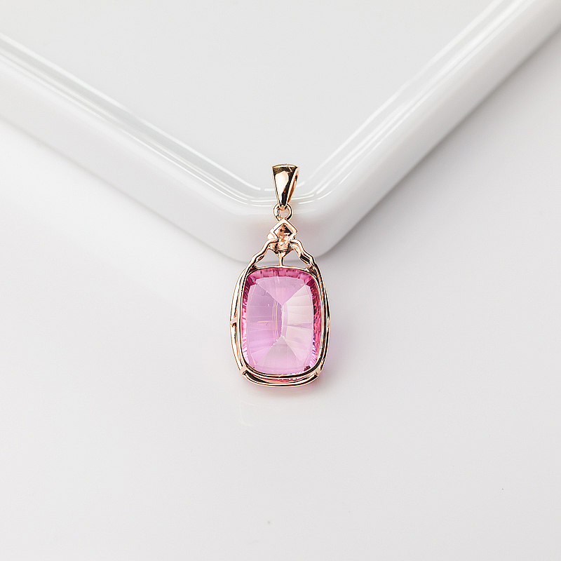 18K金镶钻粉色托帕石吊坠-红掌柜