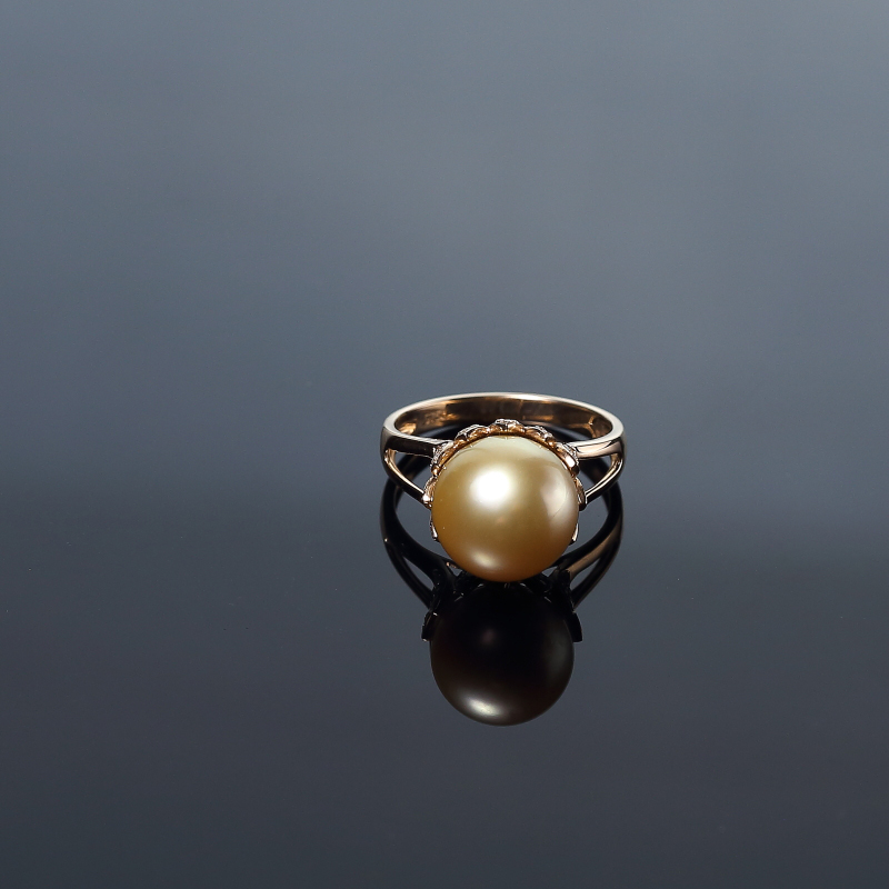 18K金镶钻日本天然金色珍珠戒指-红掌柜