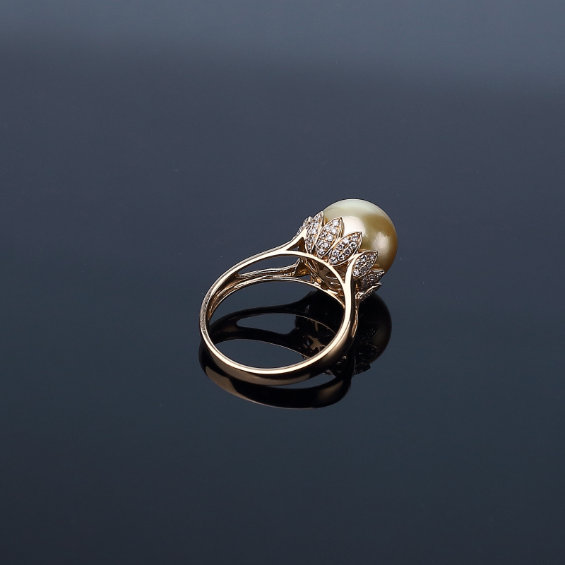 18K金镶钻日本天然珍珠戒指-红掌柜
