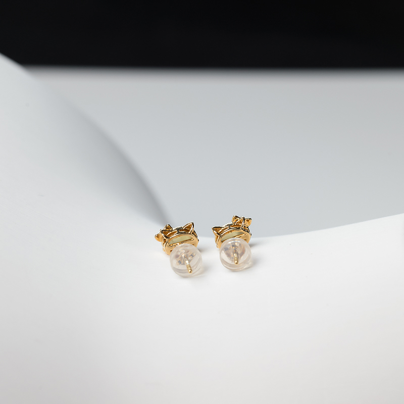 18K金镶天然黄色金绿宝石耳钉-红掌柜