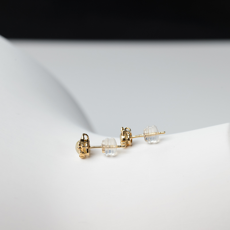 18K金镶天然猫眼金绿宝石耳钉-红掌柜