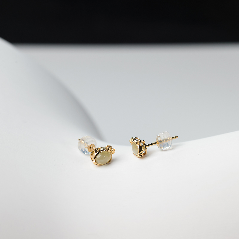 猫眼黄色金绿宝石耳钉-红掌柜