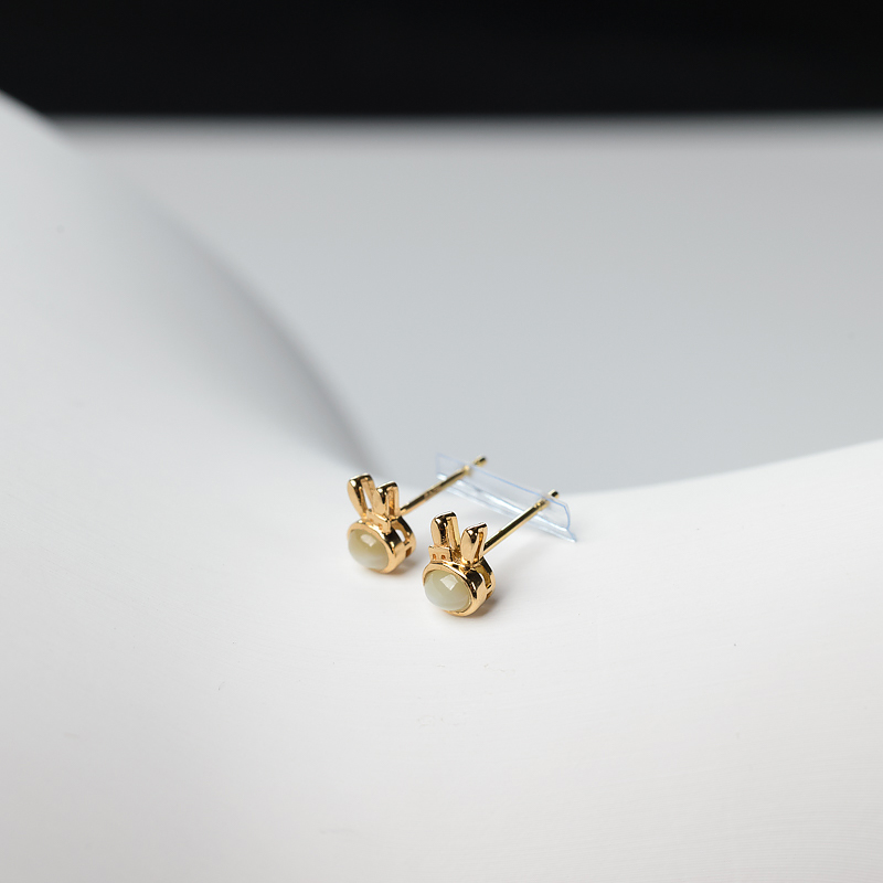 猫眼黄色金绿宝石耳钉-红掌柜