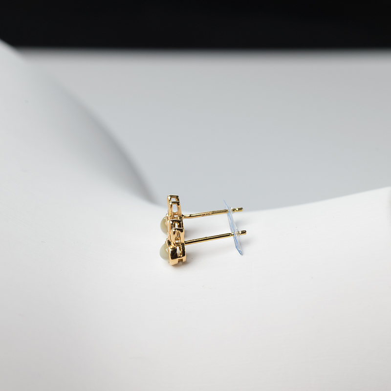 18K金镶猫眼黄色宝石耳钉-红掌柜