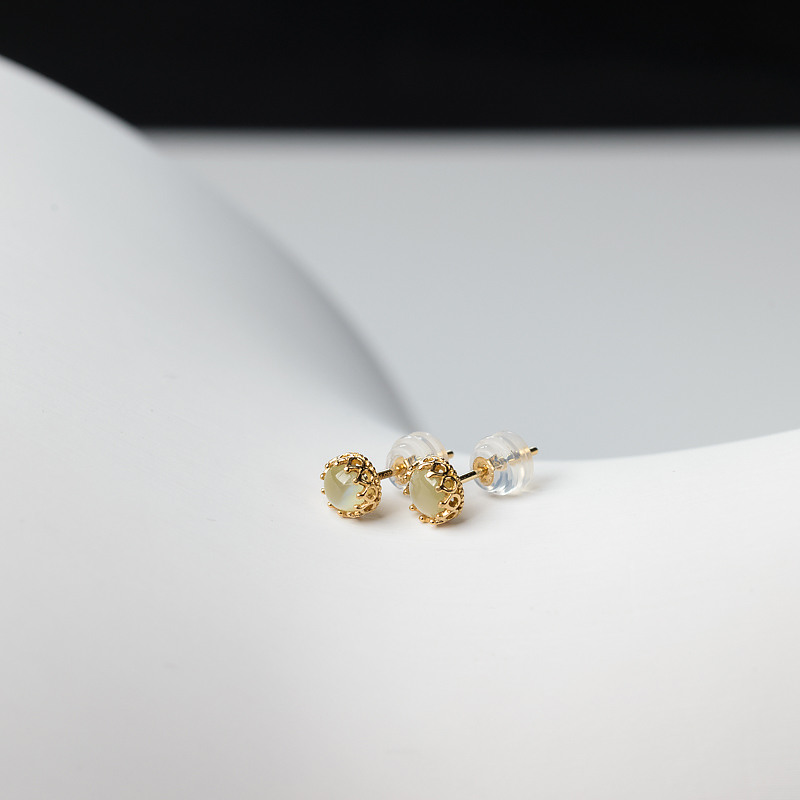 猫眼黄色金绿宝石耳钉-红掌柜