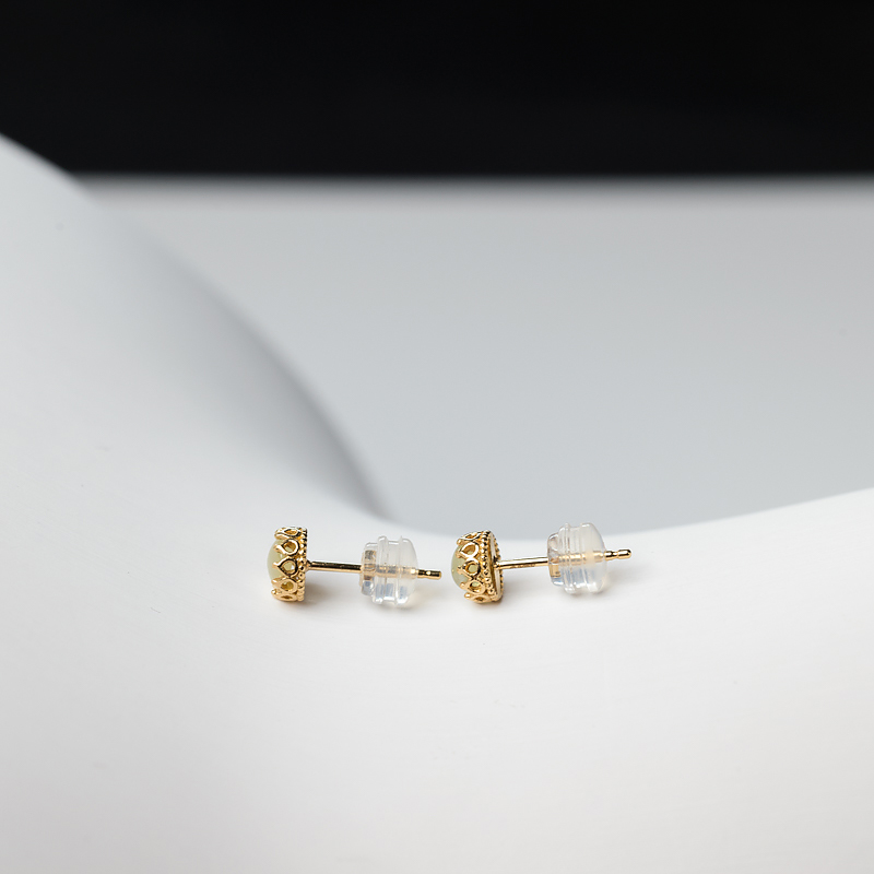 18K金镶猫眼黄色宝石耳钉-红掌柜