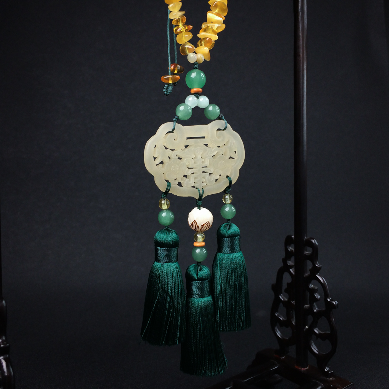 天然新山玉蜜蜡车挂-红掌柜