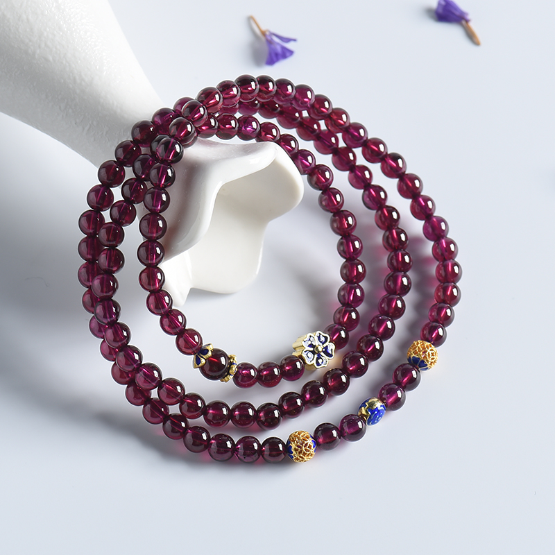 天然5.5mm紫色石榴石3圈手串 - 红掌柜