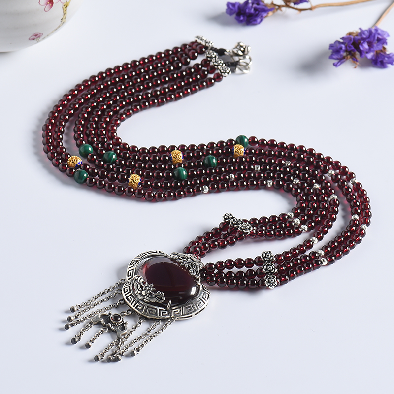 天然巴西酒红石榴石毛衣链 - 红掌柜