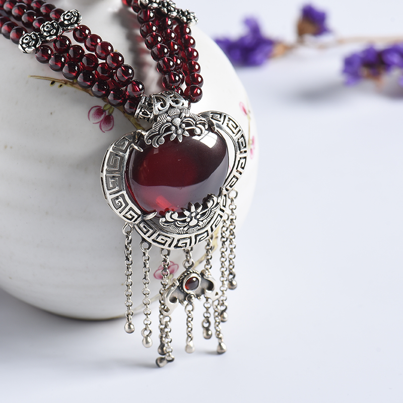 天然石榴石毛衣链 - 红掌柜