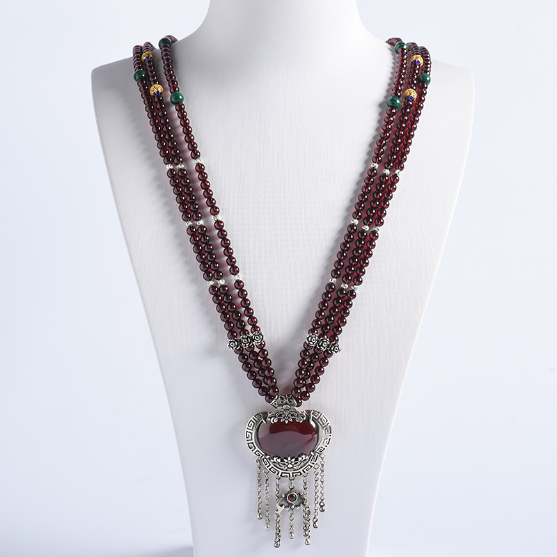 天然石榴石毛衣链 - 红掌柜