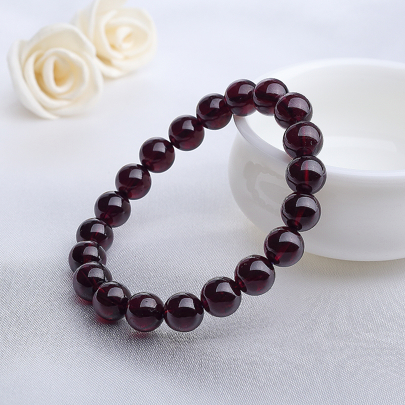 天然紫色石榴石圆珠手串 - 红掌柜