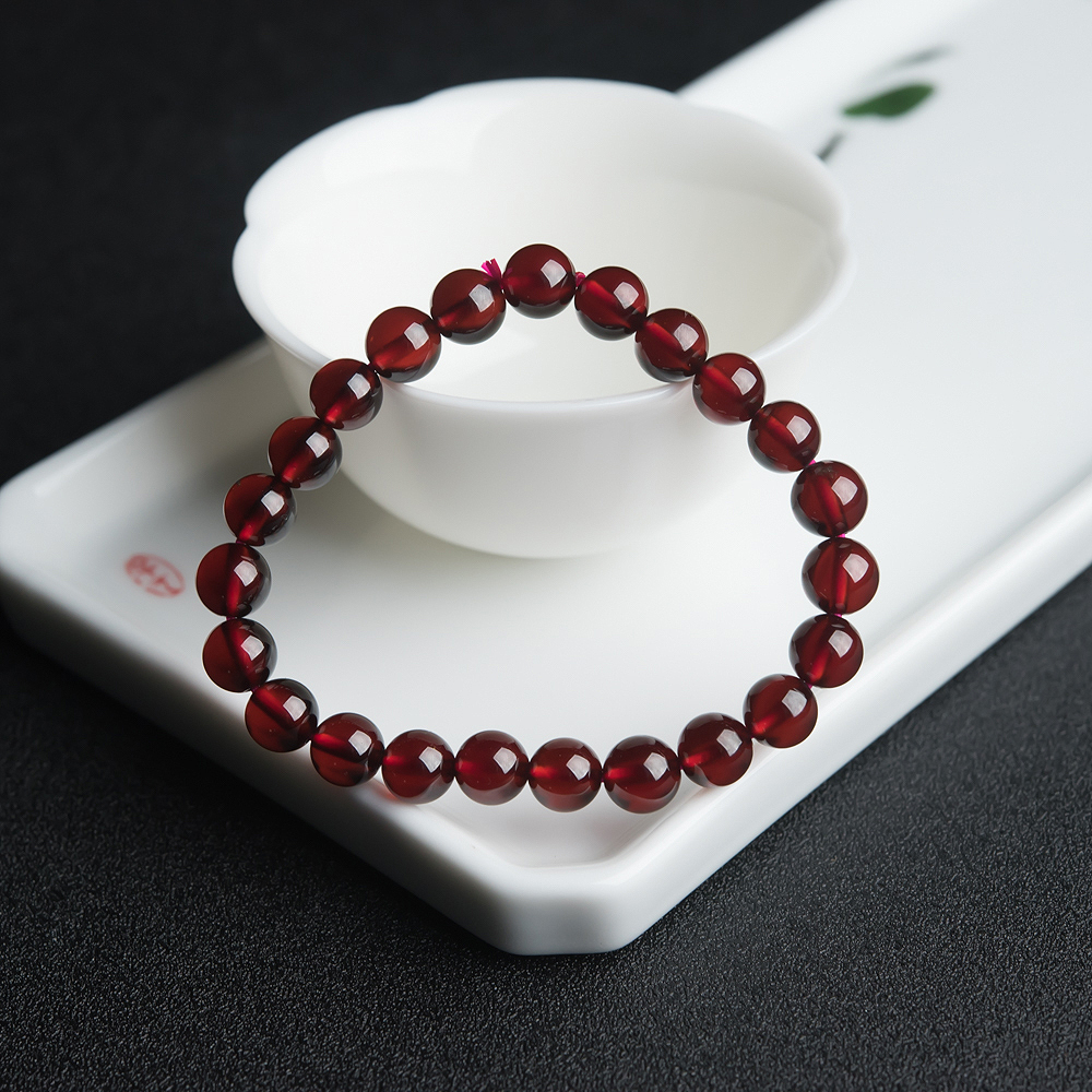 8mm橙红石榴石单圈手串-红掌柜