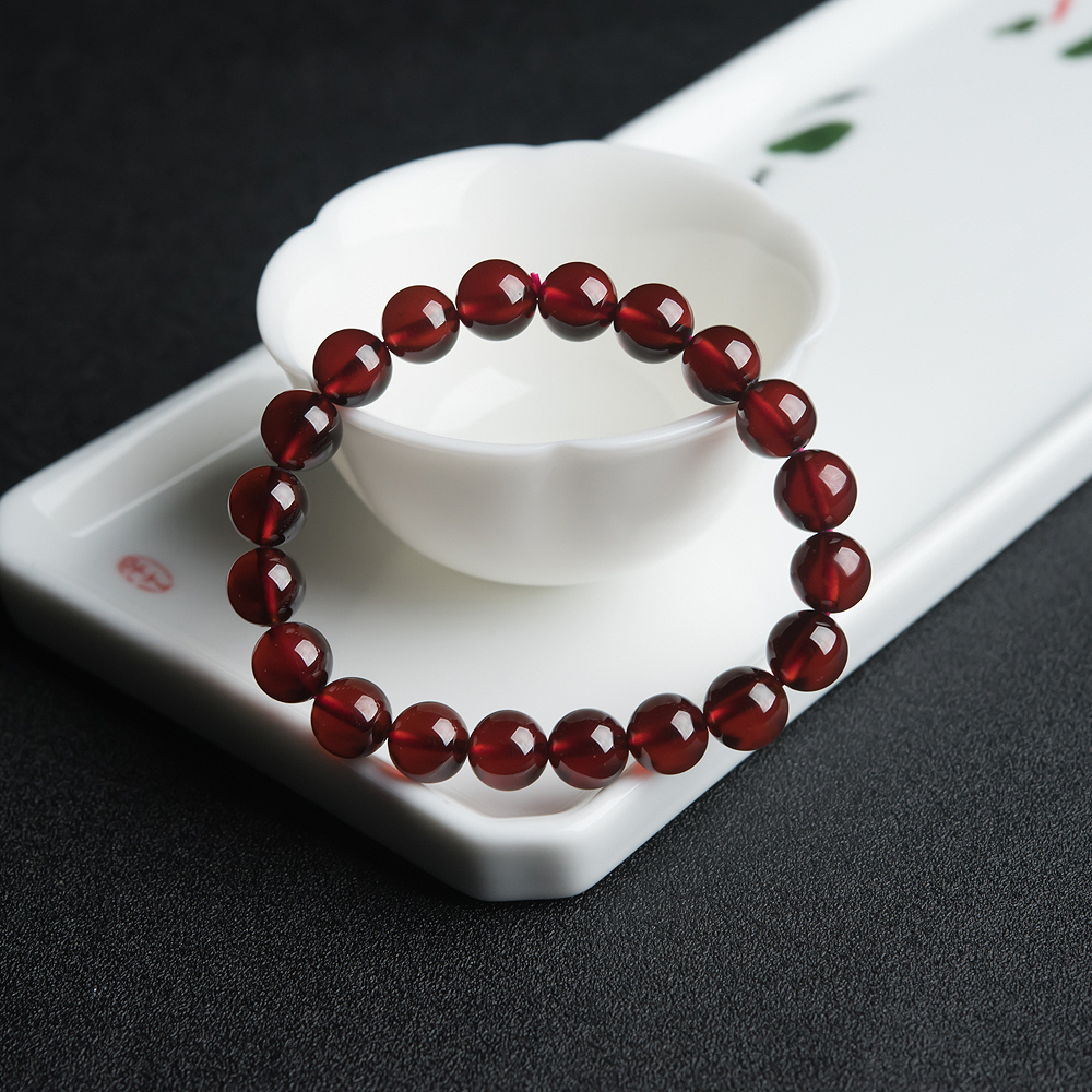 9mm橙红石榴石单圈手串-红掌柜