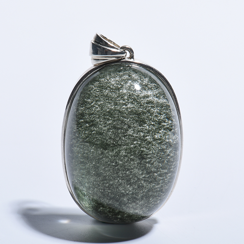 巴西天然绿幽灵镶嵌蛋面水晶吊坠-红掌柜