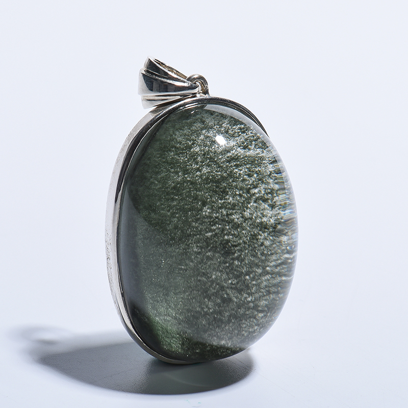 天然绿幽灵镶嵌蛋面水晶吊坠-红掌柜