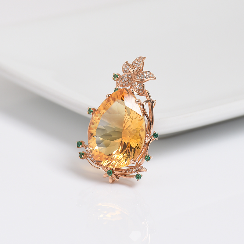 巴西天然黄水晶吊坠-红掌柜