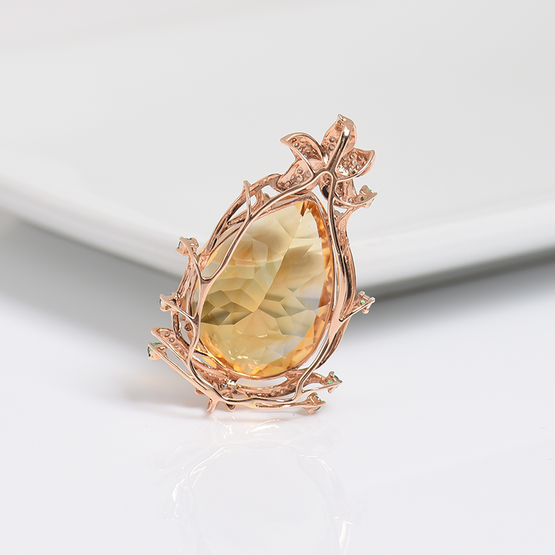 18K镶钻巴西黄水晶吊坠-红掌柜