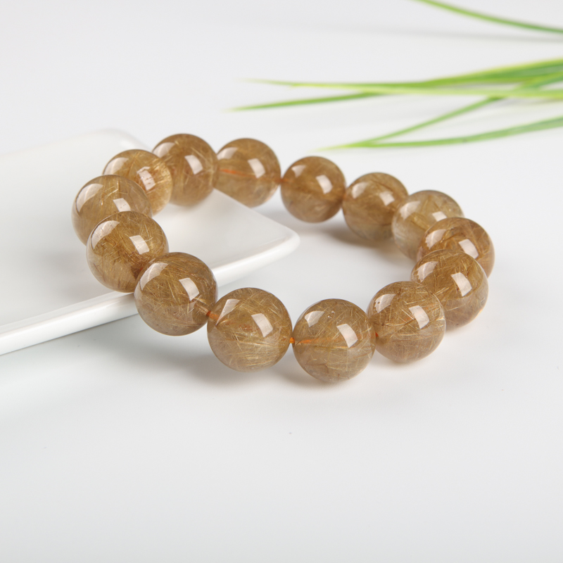 15mm天然金发晶单圈手串-红掌柜